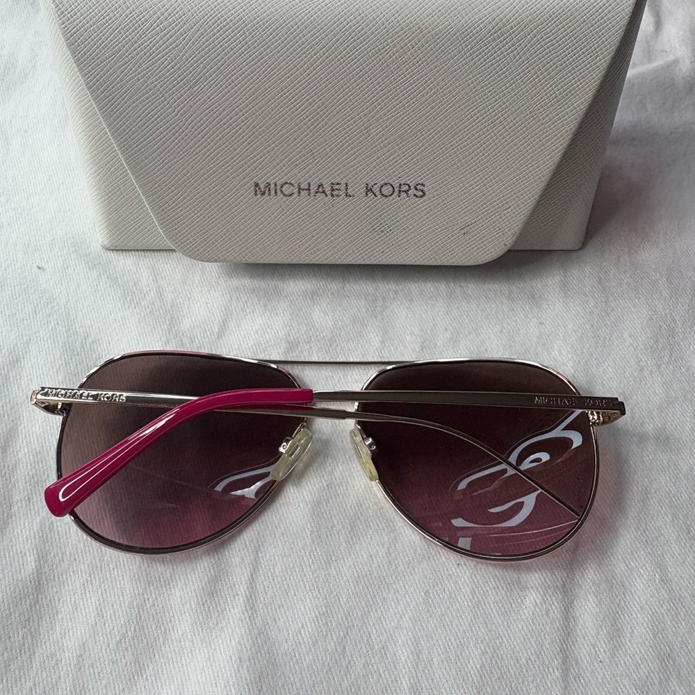 Michael Kors Gold Aviator Sunglasses with Rose Lenses - Picture 2 of 2